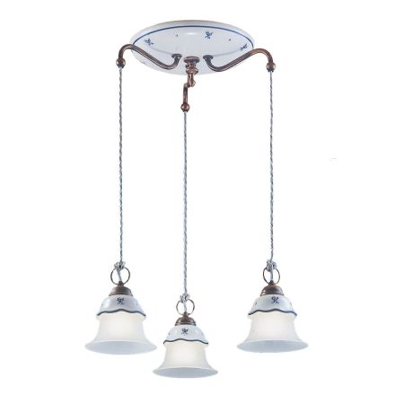 Okrągła lampa wisząca z żelaza, szkła, ręcznie malowanej ceramiki - Ferrara Viadurini