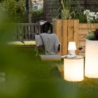 Lampa stołowa do projektowania zewnętrznego lub wewnętrznego z diodami LED, solarnymi lub E27 - Tamburostar Viadurini