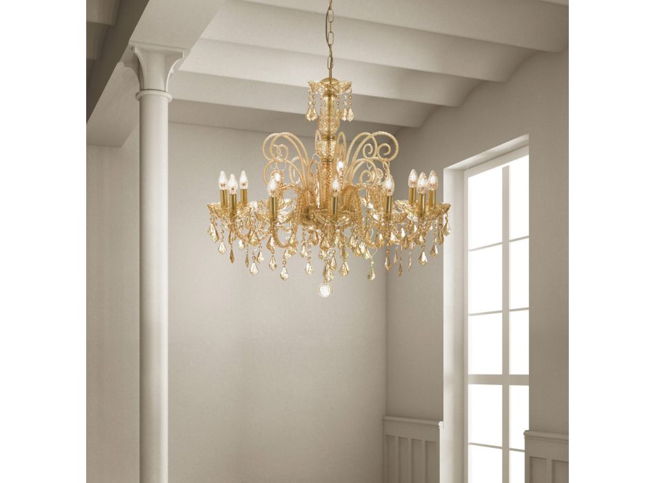 Ręcznie robiony żyrandol 12 lamp ze szkła weneckiego i metalu - Florentine Viadurini