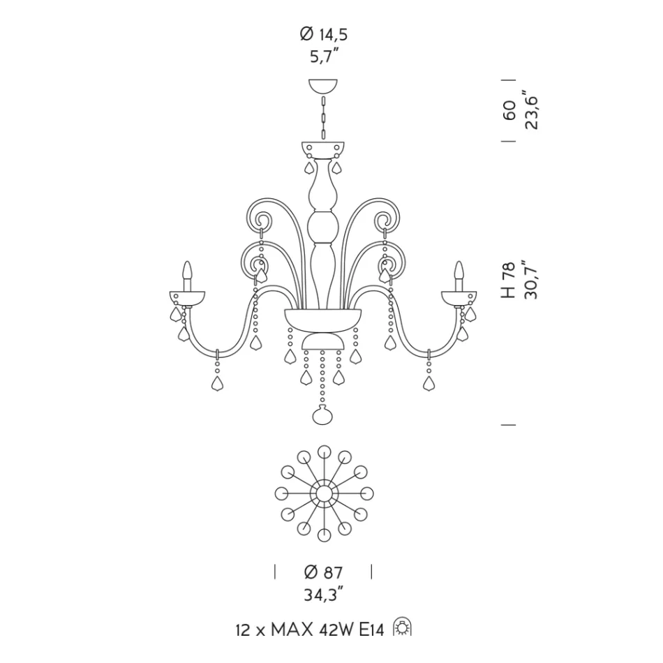 Żyrandol Artisan 12 Świateł ze szkła weneckiego i metalu - Florentine Viadurini