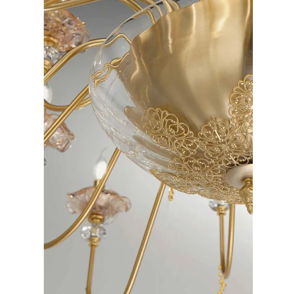 Klasyczny żyrandol 12 świateł ze szkła, kryształu i luksusowego metalu - Flandria Viadurini