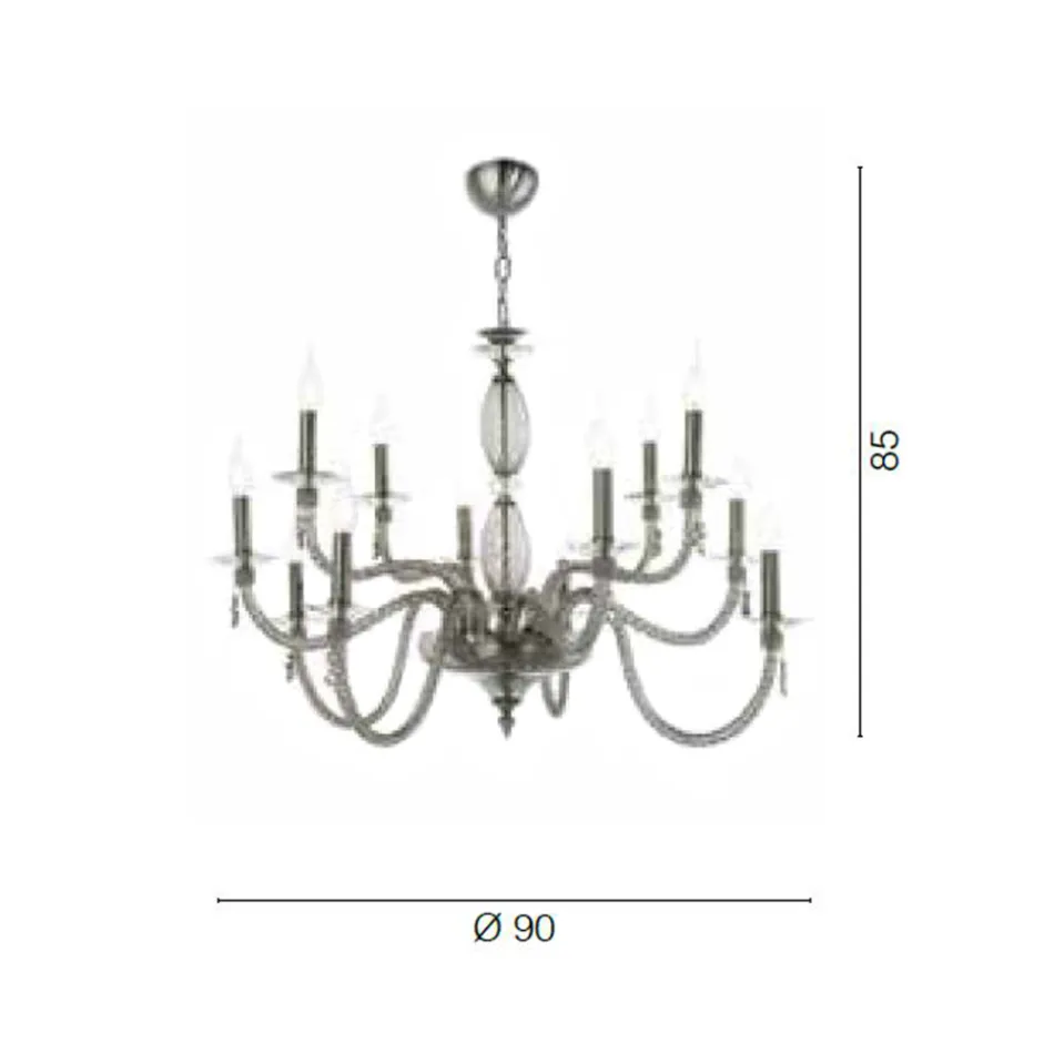 Klasyczny 12-lampowy żyrandol z dmuchanego szkła i ręczne detale - Phaedra Viadurini