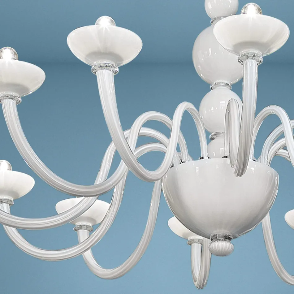 Żyrandol 12 świateł ze szkła weneckiego i metalu Made in Italy - Foscarino Viadurini