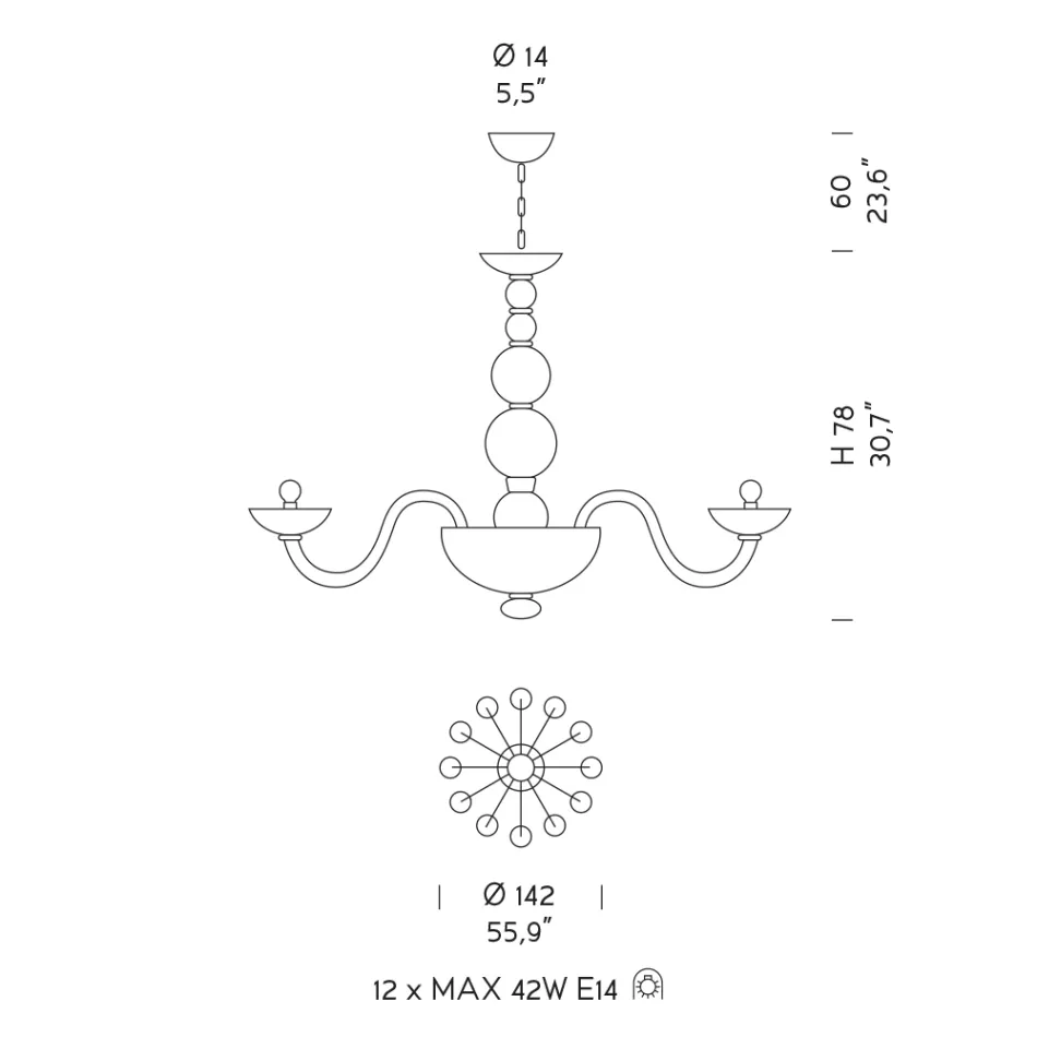 Żyrandol 12 świateł ze szkła weneckiego i metalu Made in Italy - Foscarino Viadurini