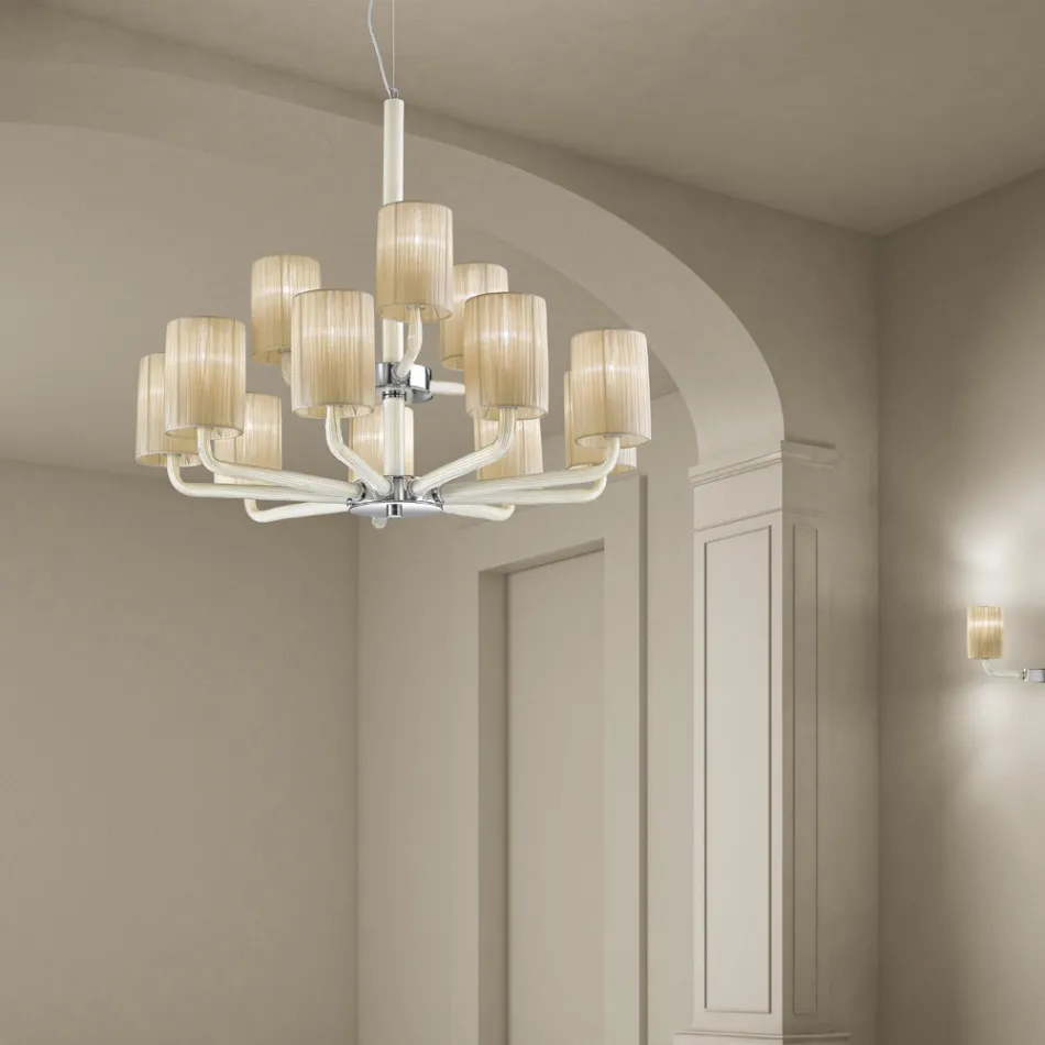 Żyrandol 12 świateł ze szkła weneckiego i metalu Made in Italy - Graham Viadurini