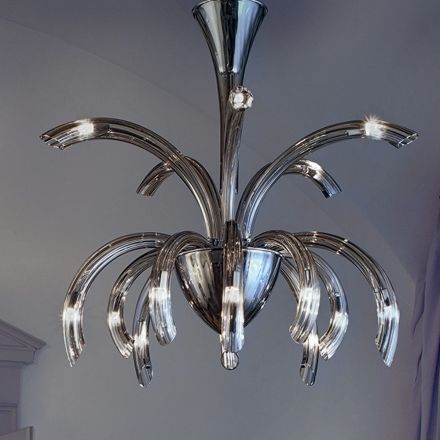 15-lampowy żyrandol ze szkła weneckiego i chromowanego metalu Made in Italy - Jason Viadurini