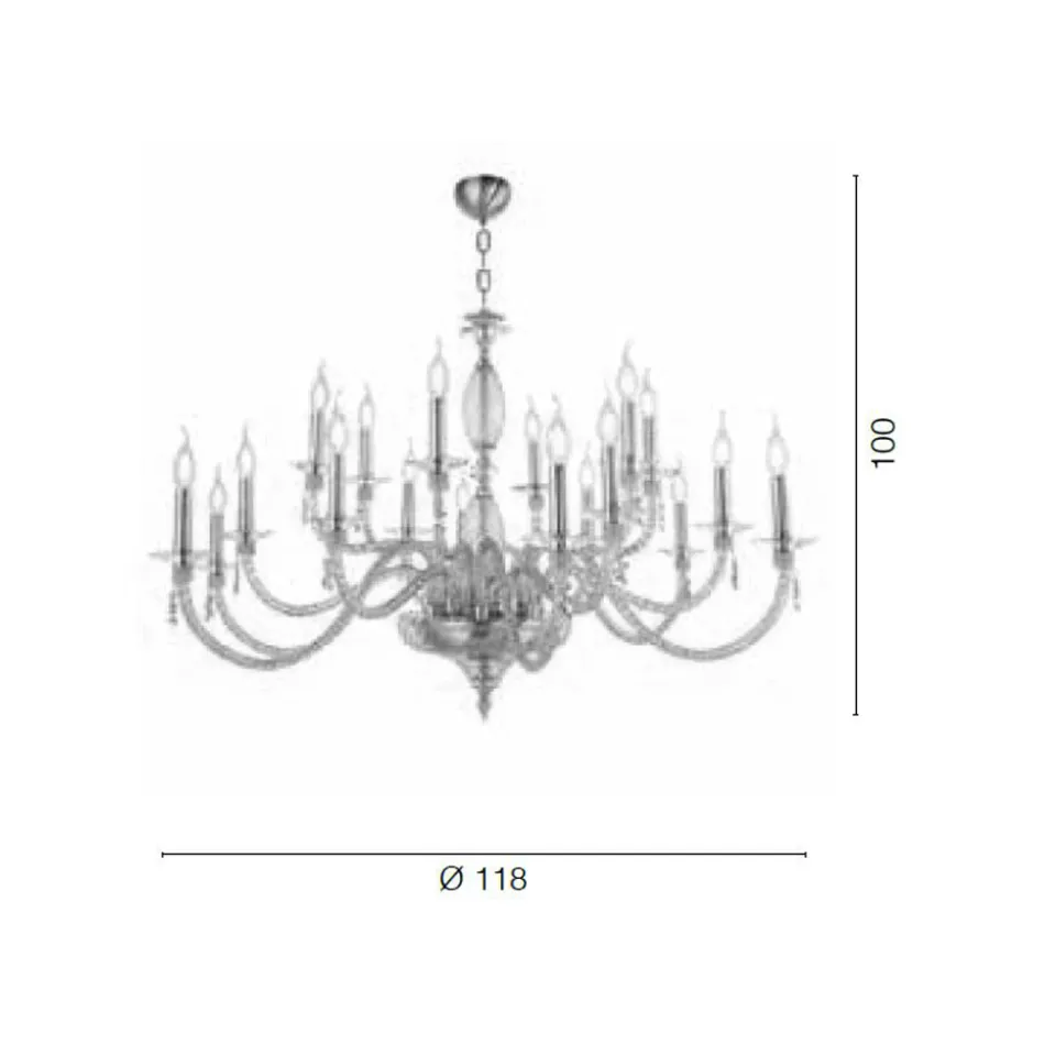 Klasyczny 18-punktowy żyrandol z dmuchanego szkła i ręczne detale - Phaedra Viadurini