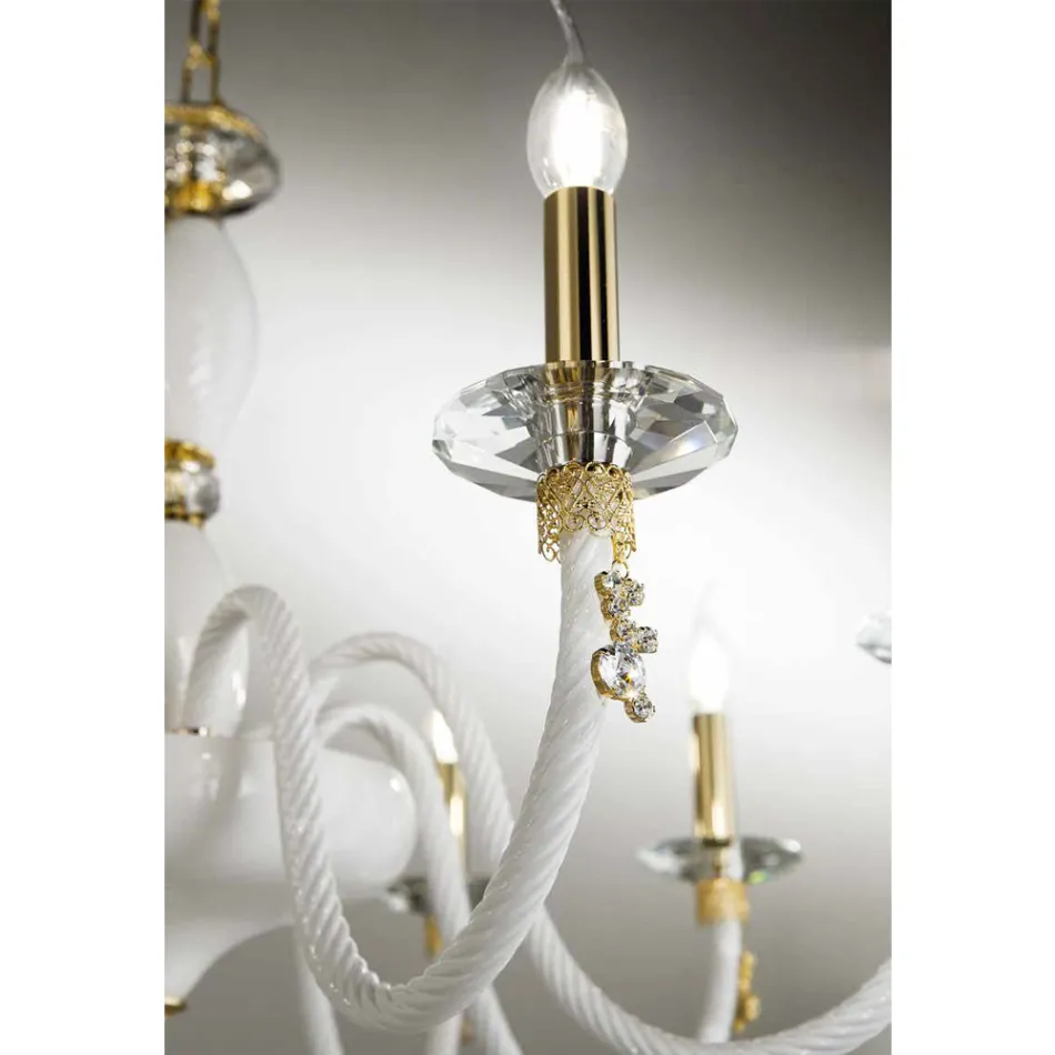 Klasyczny 18-punktowy żyrandol z dmuchanego szkła i ręczne detale - Phaedra Viadurini