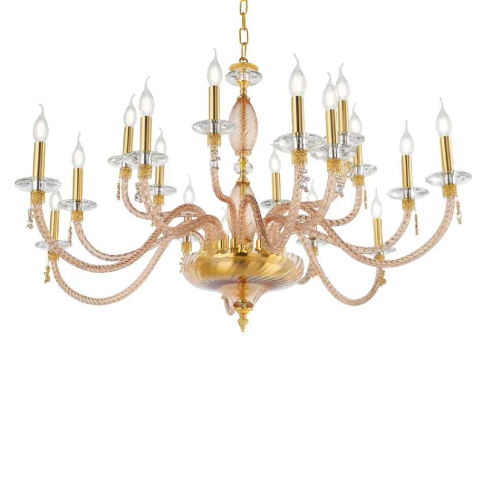 Klasyczny 18-punktowy żyrandol z dmuchanego szkła i ręczne detale - Phaedra Viadurini