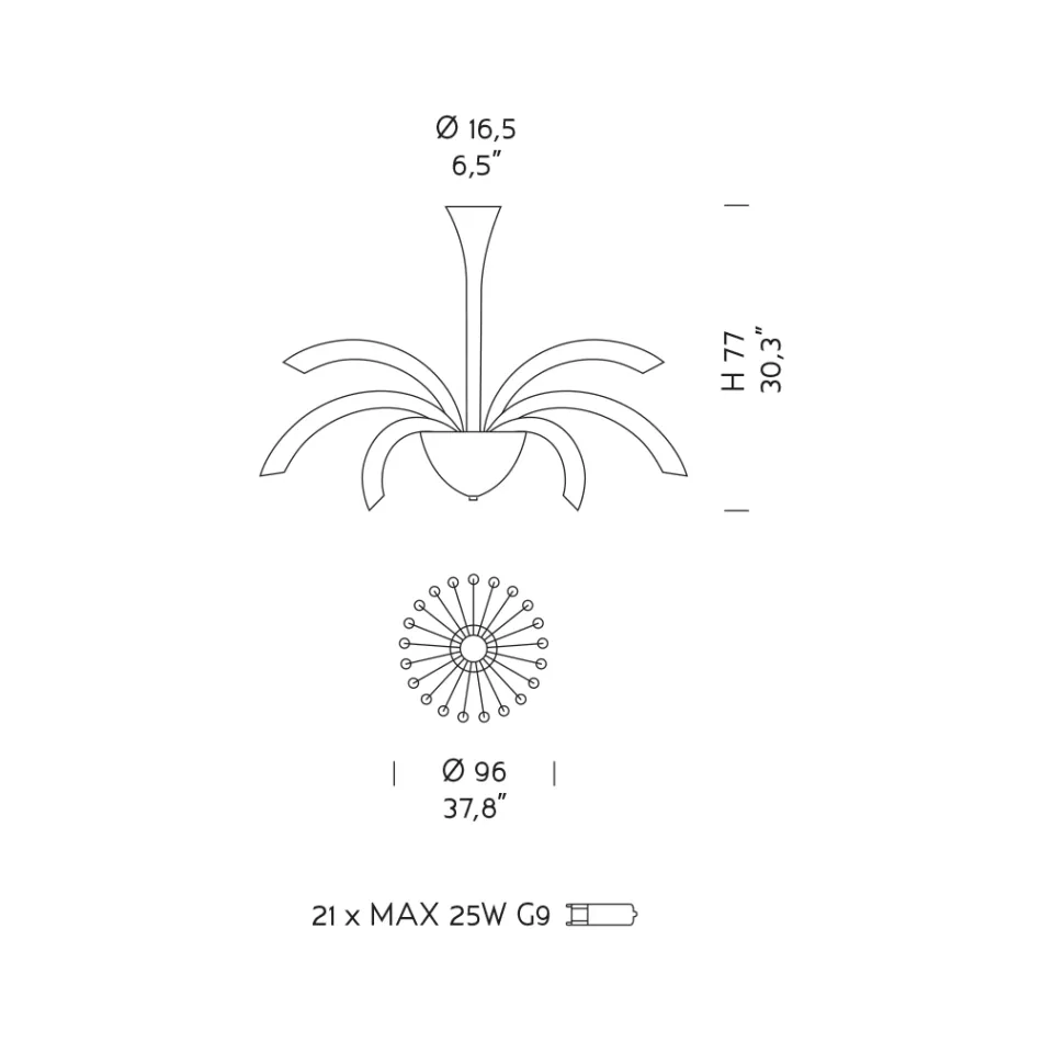 Żyrandol 21 świateł z ręcznie wykonanego szkła weneckiego i metalu - Jason Viadurini