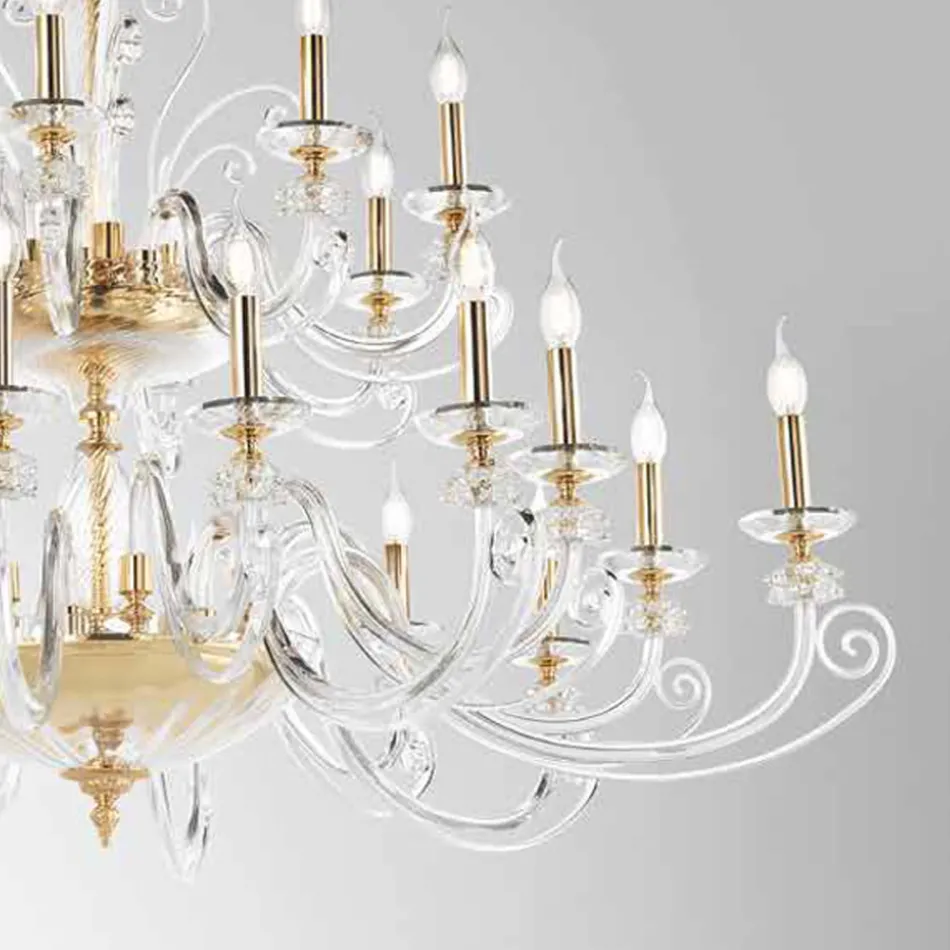 Żyrandol na 24 światła z dmuchanego szkła i klasycznego luksusowego kryształu - Cassea Viadurini