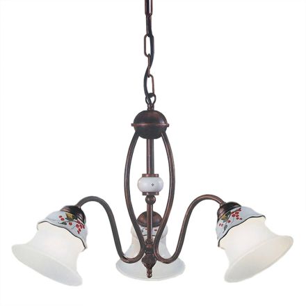 Żyrandol z 3 lub 5 lampkami z żelaza, ręcznie malowanej ceramiki i szkła - Ferrara Viadurini