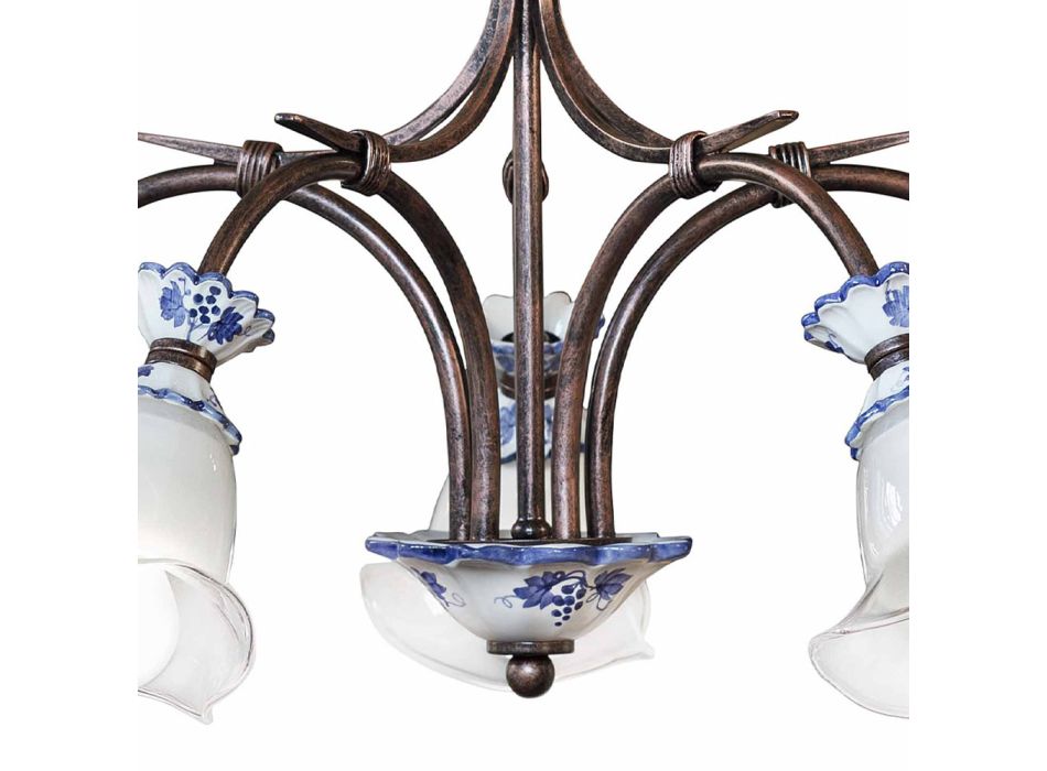 5 Świateł Artisan Metalowy, Ceramiczny i Kwiatowy Żyrandol Szklany - Vicenza Viadurini