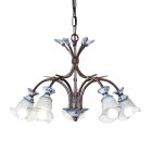 Żyrandol ze szkła rzemieślniczego z 5 lampkami z metalu, ceramiki i kwiatów - Vicenza Viadurini