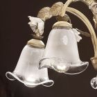 Żyrandol z 5 lampkami z żelaza i piaskowanego szkła z ceramicznymi różami - Siena Viadurini