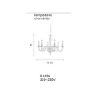 Klasyczny 6-punktowy żyrandol z włoskiego ręcznie robionego przezroczystego szkła - Rapallo Viadurini