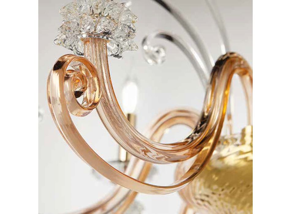 Żyrandol na 6 świateł z dmuchanego szkła i klasycznego luksusowego kryształu - Cassea Viadurini