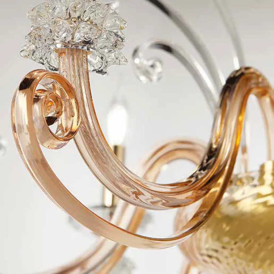 Żyrandol na 6 świateł z dmuchanego szkła i klasycznego luksusowego kryształu - Cassea Viadurini