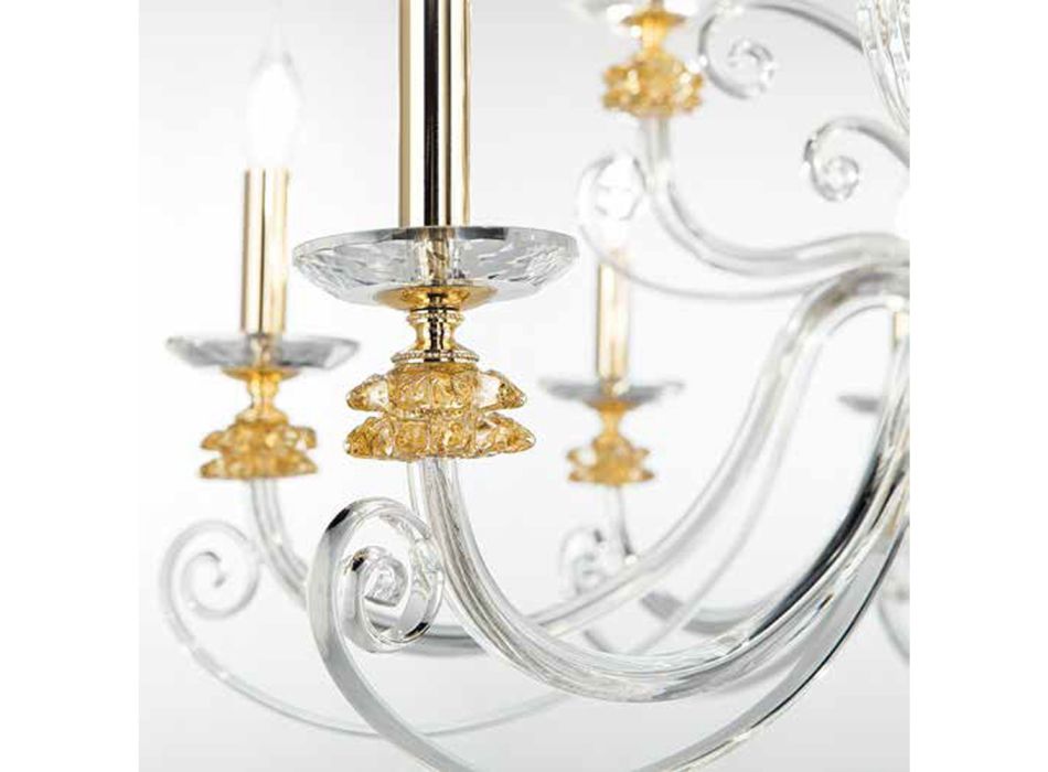 Żyrandol na 6 świateł z dmuchanego szkła i klasycznego luksusowego kryształu - Cassea Viadurini