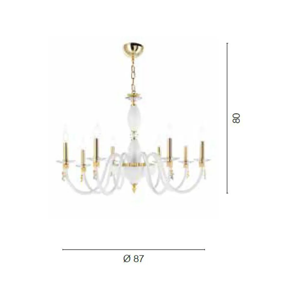 Klasyczny żyrandol z 8 światełkami z dmuchanego szkła i detalami dłoni - Phaedra Viadurini