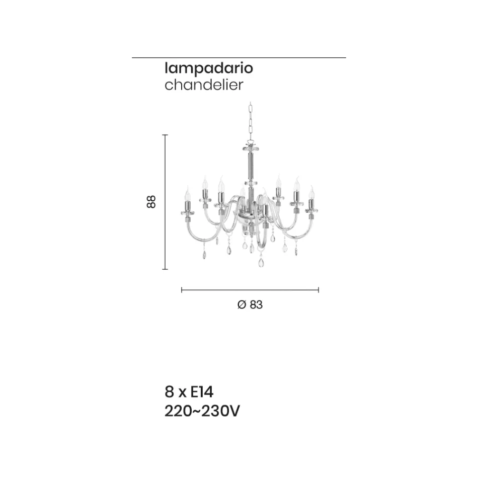 Żyrandol 8 Świateł Klasyczne Włoskie Szkło Ręcznie Robione Turkusowy - Similo Viadurini