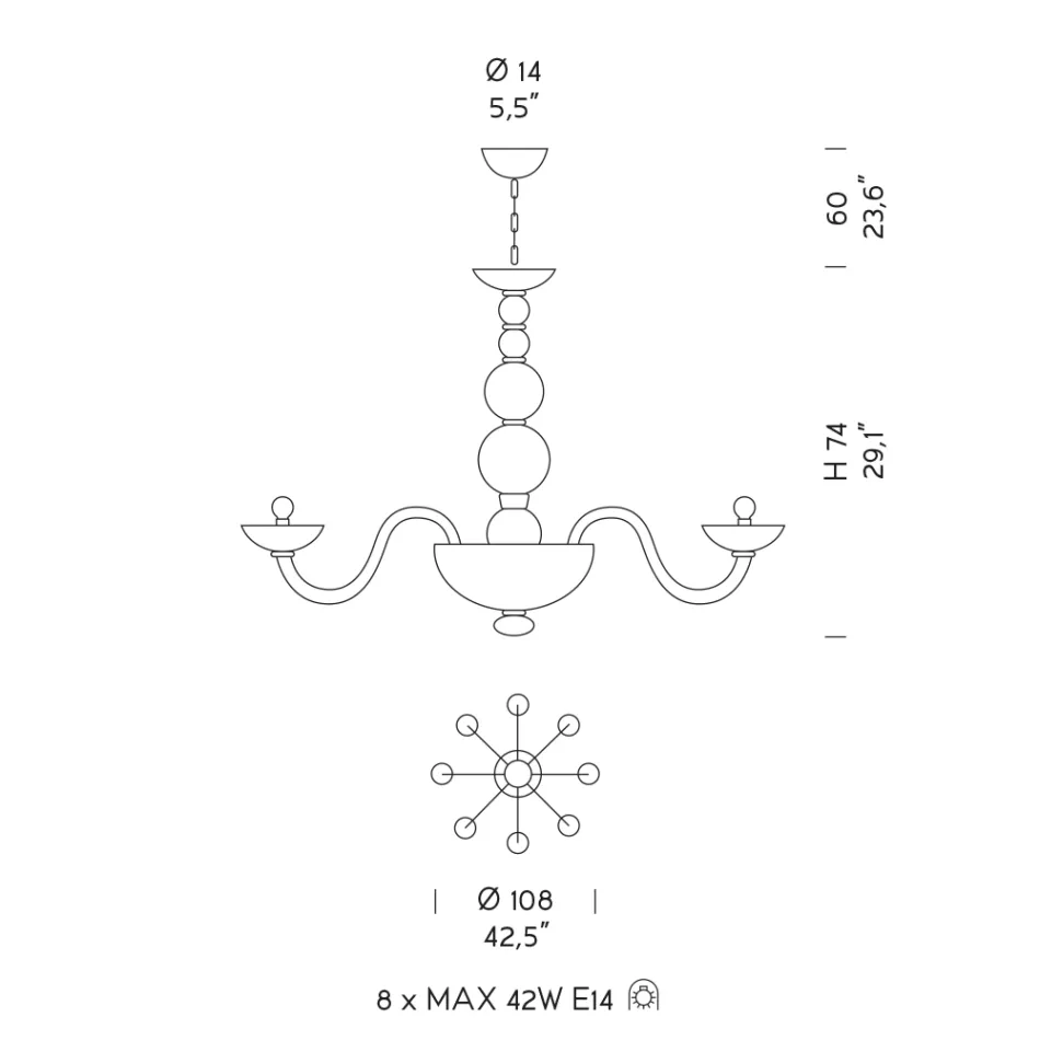 Żyrandol 8 świateł ze szkła weneckiego i metalu Made in Italy - Foscarino Viadurini