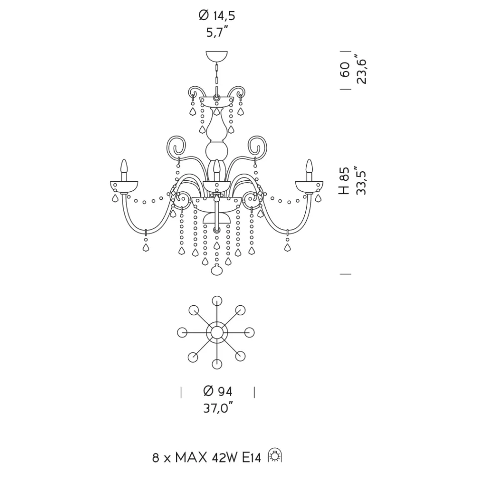 Żyrandol z 8 lampkami ze szkła weneckiego Made in Italy Classic - Florentine Viadurini