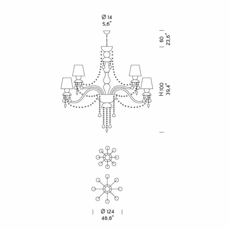 Żyrandol z 16 lampkami wykonany ręcznie ze szkła weneckiego, wyprodukowany we Włoszech - Milagros Viadurini