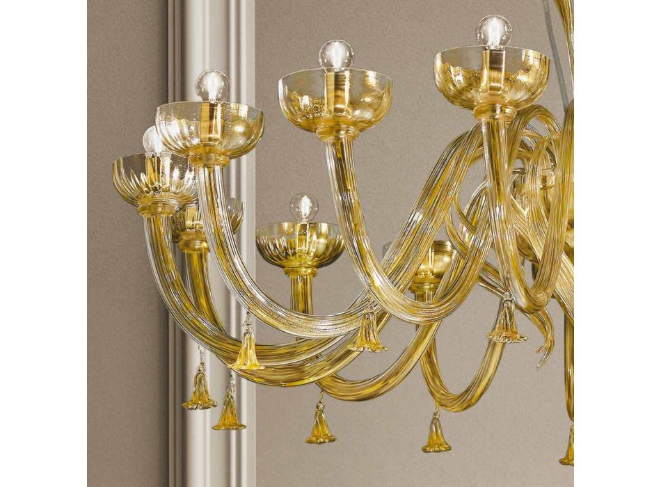 Żyrandol 16 świateł ze szkła weneckiego i złota, ręcznie robiony we Włoszech - Regina