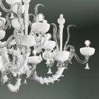 Żyrandol z 27 lampkami z białego szkła weneckiego, ręcznie robiony we Włoszech - Regina Viadurini