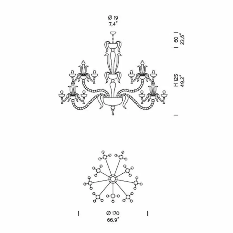 Żyrandol z 27 lampkami z białego szkła weneckiego, ręcznie robiony we Włoszech - Regina Viadurini