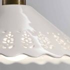 Żyrandol z 3 światłami z mosiądzu i perforowanej ceramiki - Fiordipizzo autorstwa Il Fanale Viadurini