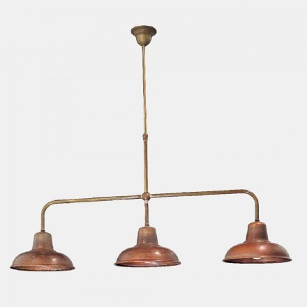 Żyrandol z 3 lampkami w stylu vintage z miedzi i mosiądzu - Contrada autorstwa Il Fanale Viadurini