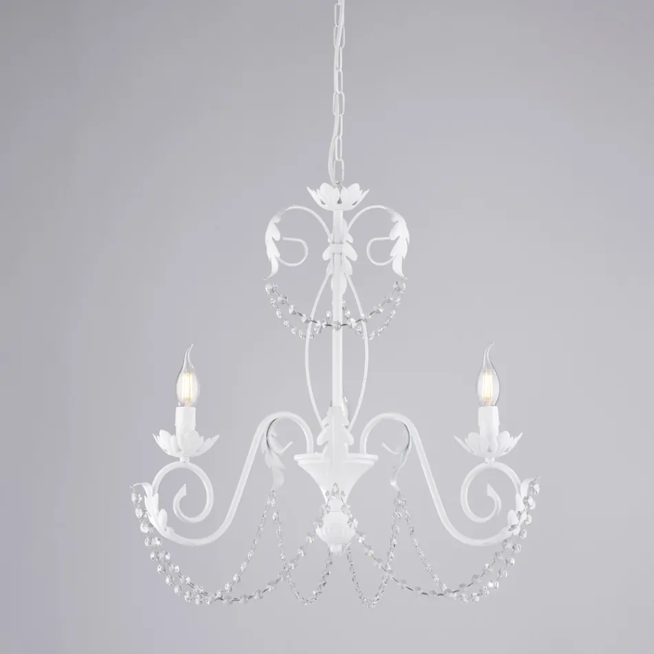Żyrandol z 5 światłami z metalu i kryształu, zapewniający efektowne oświetlenie – Perla Viadurini