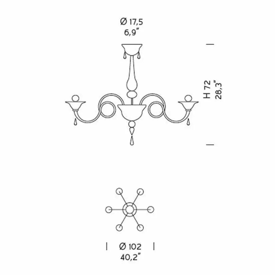 6 jasnych ręcznie robionych żyrandoli ze szkła weneckiego, wyprodukowanych we Włoszech - Margherita Viadurini