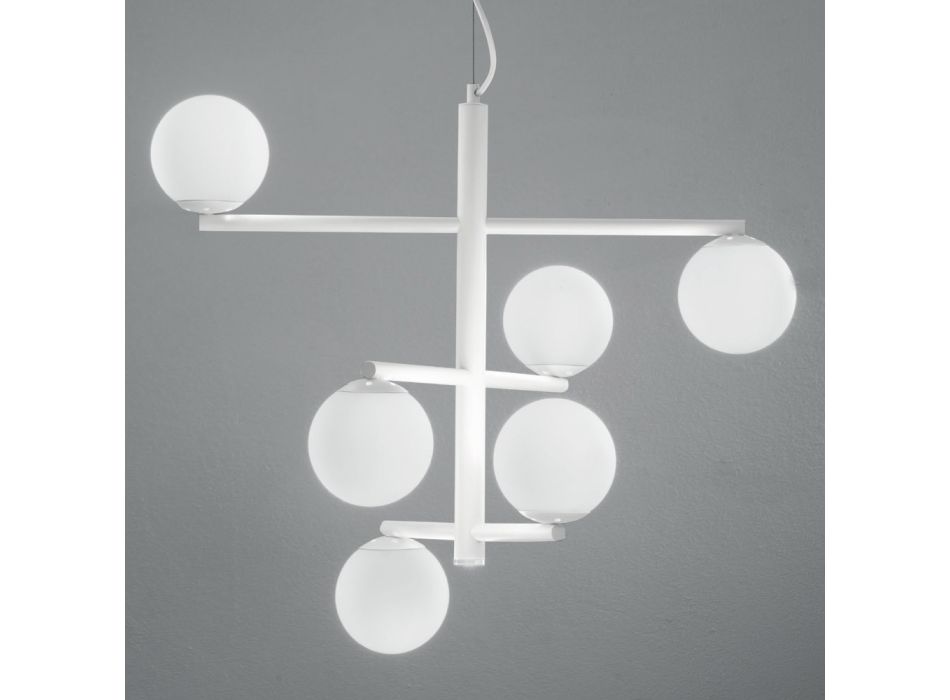 Żyrandol na 6 świateł z malowanego metalu ze szklanymi dyfuzorami - Lido Viadurini