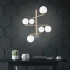 Żyrandol na 6 świateł z malowanego metalu ze szklanymi dyfuzorami - Lido Viadurini