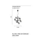 Żyrandol na 6 świateł z malowanego metalu ze szklanymi dyfuzorami - Lido Viadurini