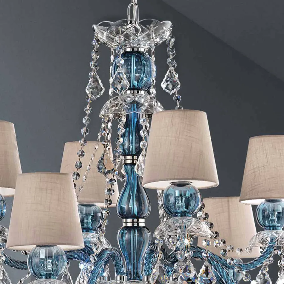 Żyrandol 8 świateł ze szkła weneckiego Ręcznie robiony, wyprodukowany we Włoszech - Milagros Viadurini