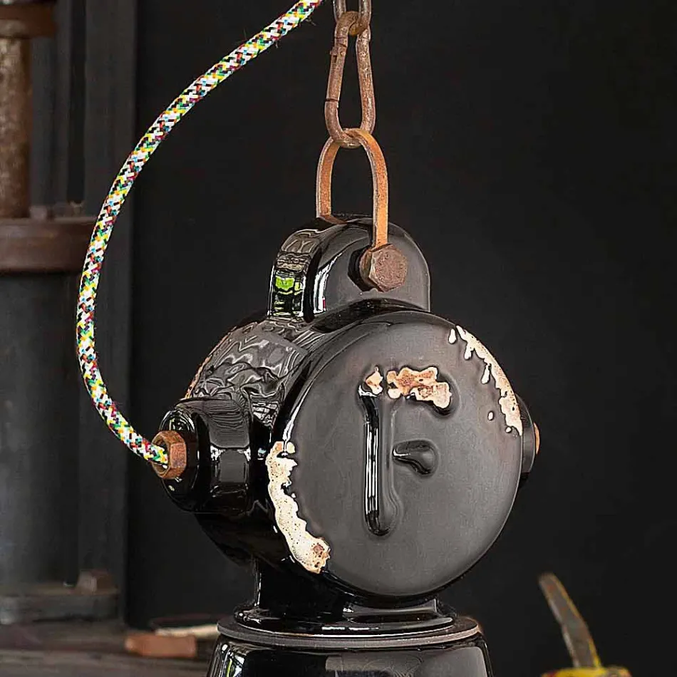 Żyrandol Dzwon rocznika ceramiki i metalu Angela Ferroluce Viadurini