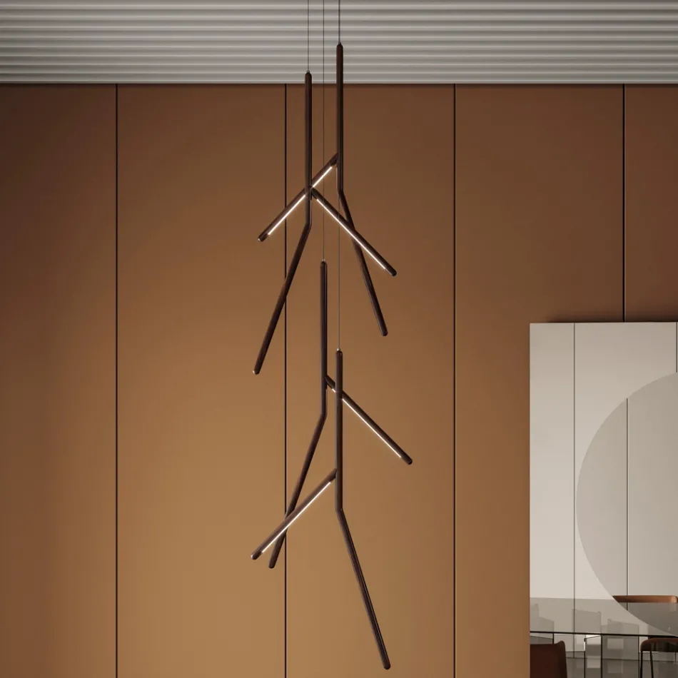 Żyrandol wiszący z unikalną drewnianą rozetą Made in Italy - Orlov Viadurini