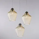 Alnitak 3-Light Czarna szklana lampa wisząca z metalu Viadurini