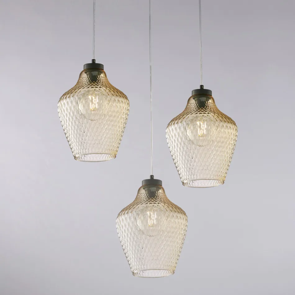 Alnitak 3-Light Czarna szklana lampa wisząca z metalu Viadurini