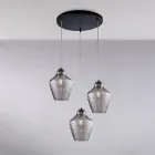 Alnitak 3-Light Czarna szklana lampa wisząca z metalu Viadurini
