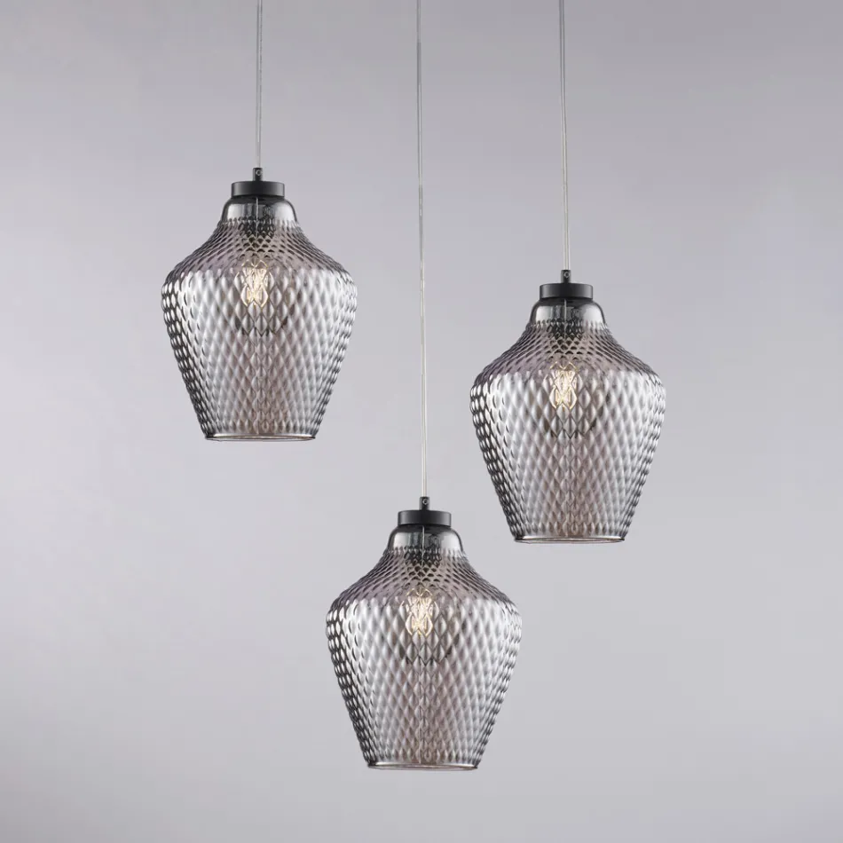 Alnitak 3-Light Czarna szklana lampa wisząca z metalu Viadurini