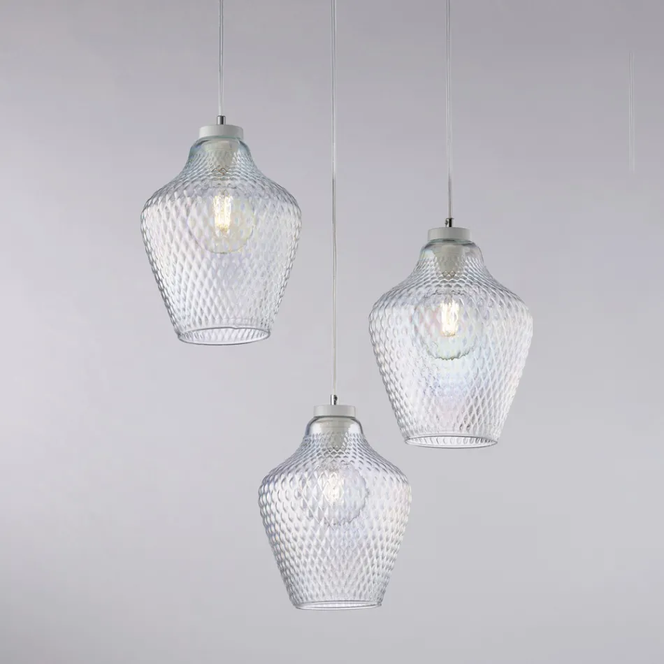 Alnitak 3-Light Czarna szklana lampa wisząca z metalu Viadurini