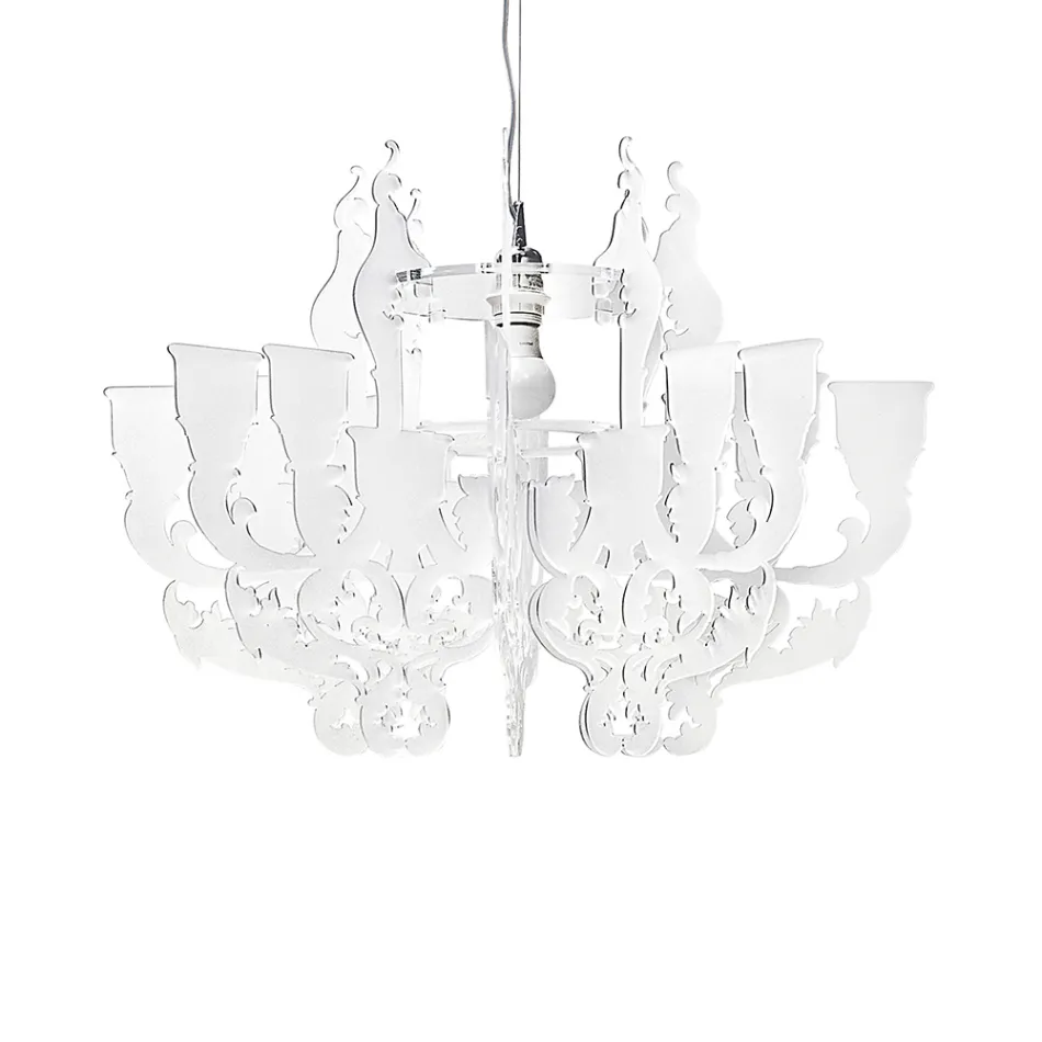 Lampa wisząca z satynowego białego pleksiglasu, wyprodukowana we Włoszech - Gea Viadurini