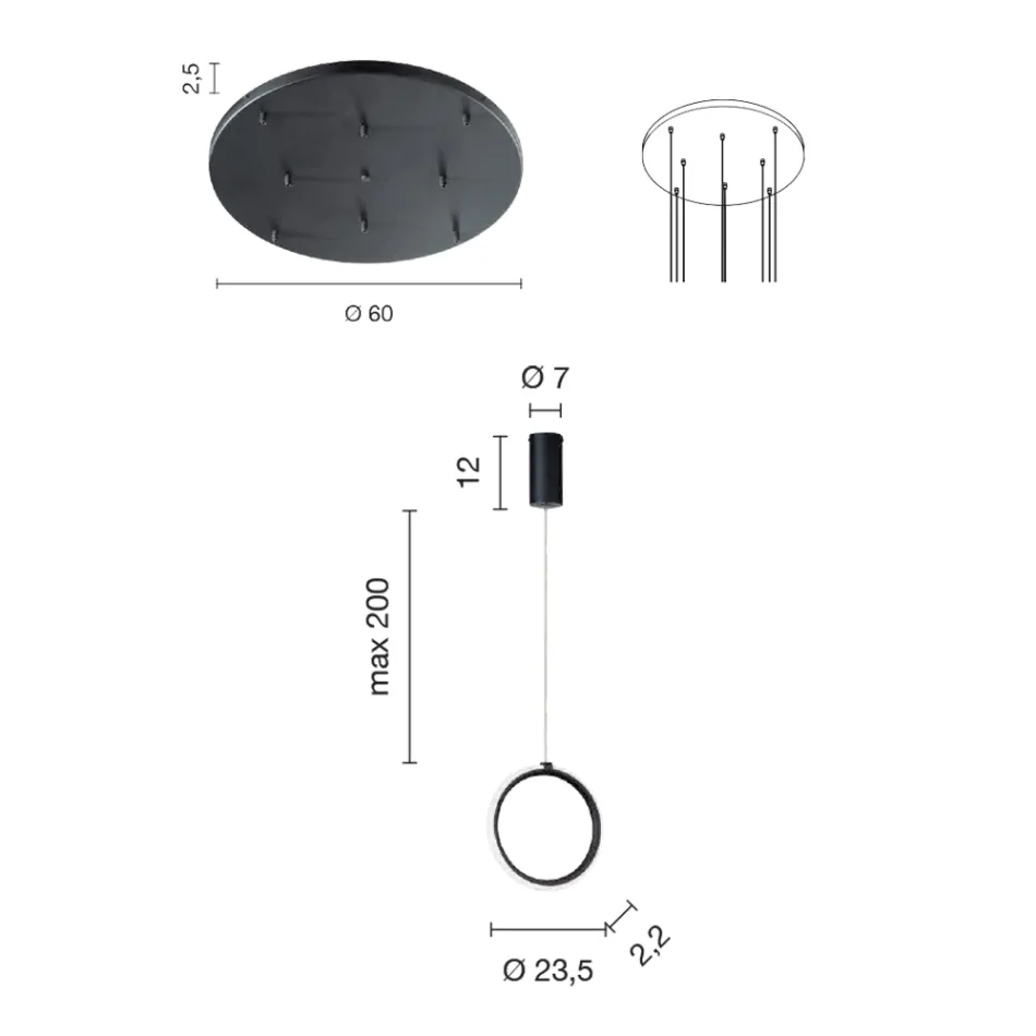 Wiszący żyrandol z metalu malowanego na złoto z 8 diodami LED - cedr Viadurini