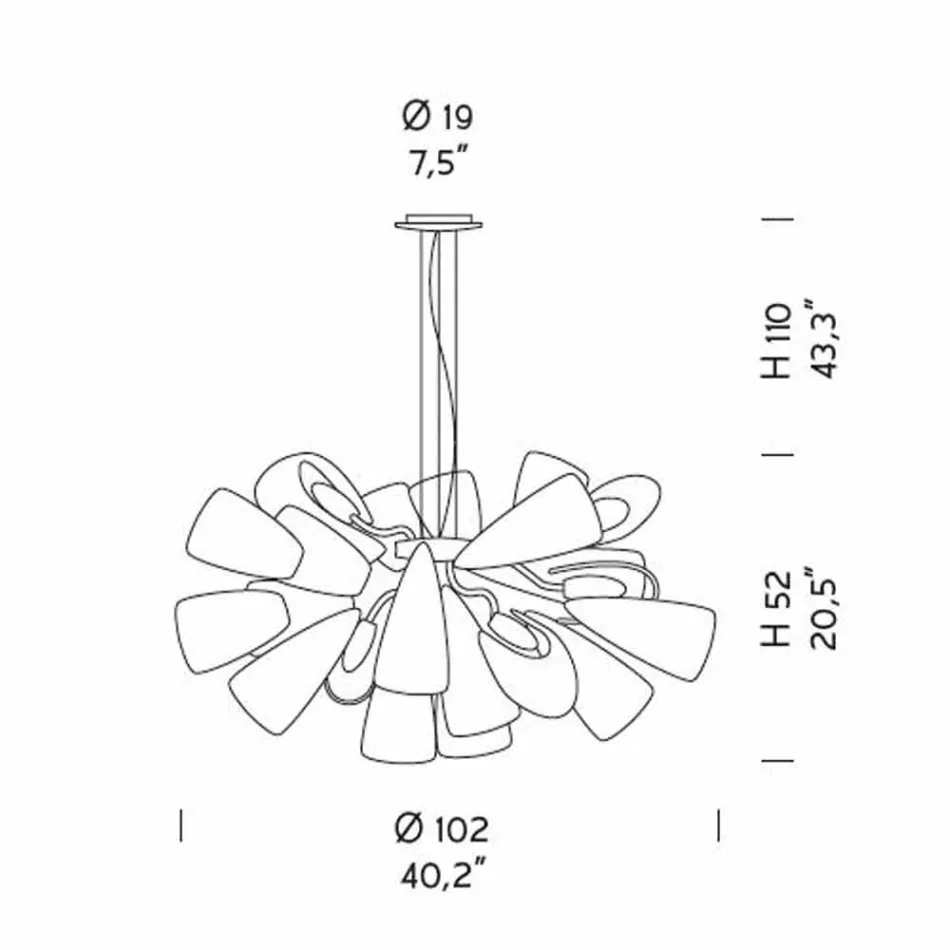Żyrandol rzemieślniczy z 21 światłami ze szkła weneckiego, wyprodukowany we Włoszech - Diamonique Viadurini