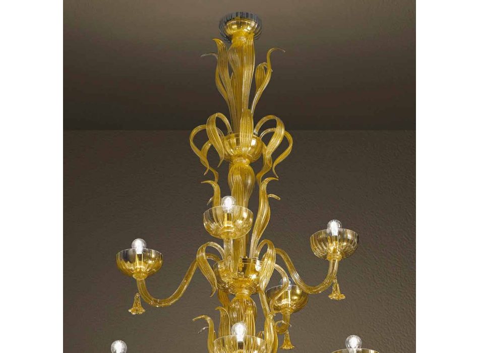 Ręcznie robiony żyrandol z 28 lampkami ze szkła weneckiego i złota Made in Italy - Regina Viadurini